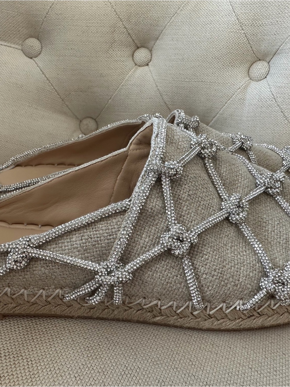Valentino Garavani Beige Crystal-Embellished Espadrille Mules Sz 40 NEW